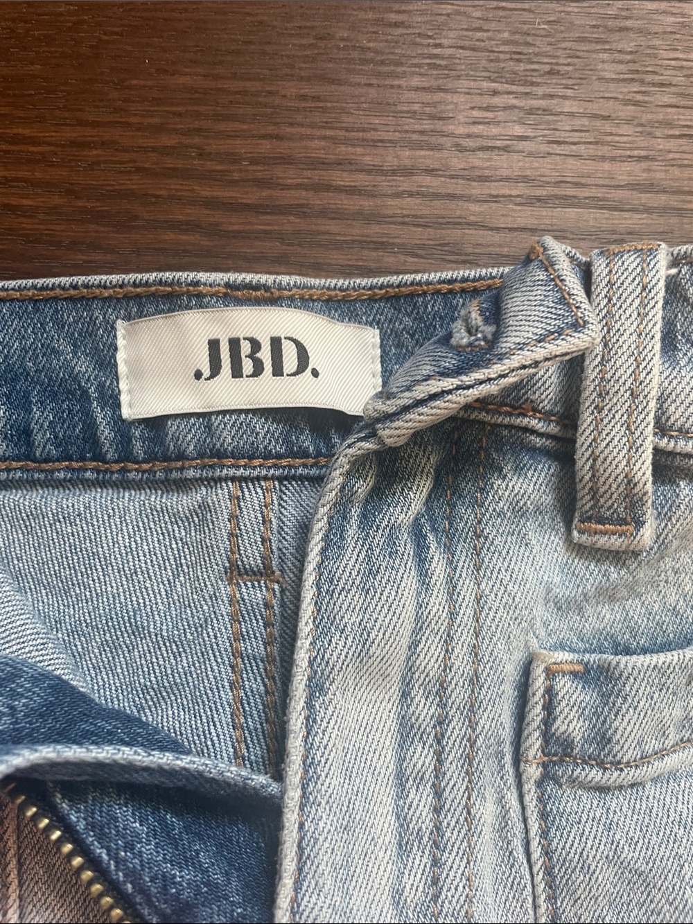High-Rise Light Blue Denim Jean Shorts with Front Patch Pockets - Picture 2 of 4